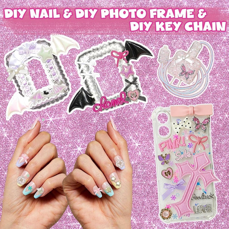 Wovelli Junk Phone Case Making Kit: Big Cute Pink Bow Charms Resin Flatback Pearls Rhinestone Letters for Phone Case, Nail Bling Charm, Decorating Kit for Girls Adults - Image 2
